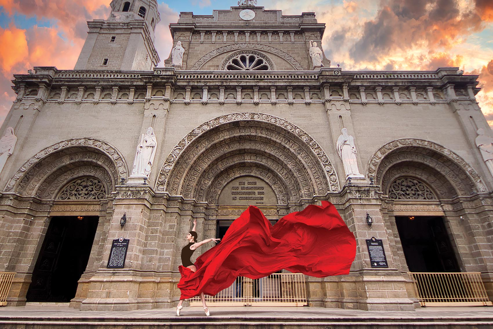 Composite shot of a dancer against a building in the Philippines